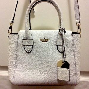 White pebble leather kate spade handbag
